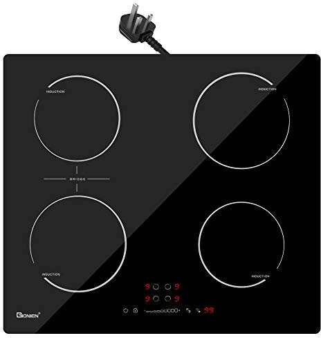 GlONlEN Plug-in Induction Hob 13 Amp 2800W,60cm Integrated Electric Cooktop with Bridge Zone, 4 Cooking Rings Cooker GIT470SP