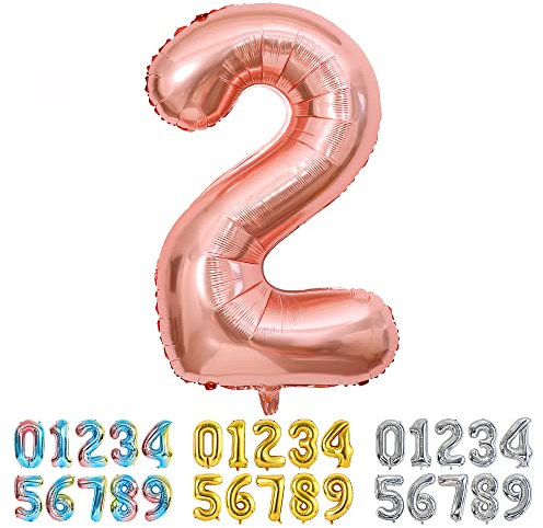 Ponmoo Luftballon Zahl 2 Rosegold, Riesen Nummer 0 1 2 3 4 5 6 7 8 9 10-19 20-29 30-39 40 50 60 70 80 90 100, groß Folienballons für Hochzeit Jubiläum, Geburtstagsballons Party Dekoration