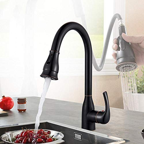 Huin Rubinetto da cucina estraibile nero Testa a spruzzo estraibile a 2 vie Miscelatore monocomando H/C Gru da cucina per acqua