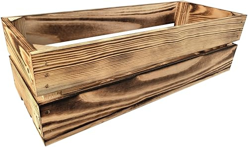 Holzkiste Groß Aus Holz - massive Weinkisten Vintage 50 x 20 x 15 cm - Holzbox Für Aufbewahrung, Holzregal - Robuste Obstkisten & Apfelkisten - Deko Kiste Für Küche, Wohnzimmer - Kiste Geflammt