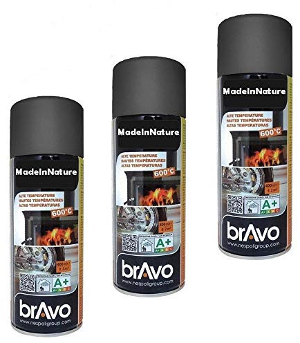 Lot de 6 bombes de peinture, spray Hautes températures ou radiateurs, Intérieur et Extérieur, 400 ml, de MadeInNature (Lot de 6 Hautes Températures Noir)