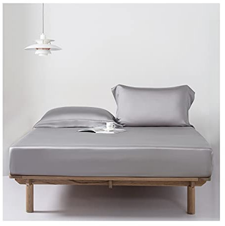 MZP Satin-Bettlaken King Spannbettlaken 80S Tencel Lyocell-Faser Spannbetttuch Full Queen Double Satin weich seidige Sommereisseide Einfarbig Laken (Color : Gray, Size : 150x200+25cm)