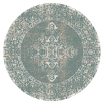 FRAAI | Home & Living Teppich Vintage Rund - Spring Ethnic Grün Creme - Polypropylen - Kurzflor - Vintage - Boho, Orientalisch - Wohnzimmer, Esszimmer, Schlafzimmer - Carpet