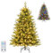 GYMAX 5FT Pre-Lit Christmas Tree, Hinged Artificial Xmas Tree with 250 Multi-color & Warm White LED Lights, 11 Lighting Modes, 844 Branch Tips, Holiday Decor Tree for Home Office (150cm)