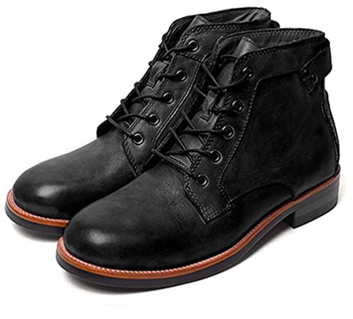 SWZEC Stivali Stringati Uomo Classici Inverno Vintage Eleganti Stivaletti Combat alla Moda Impermeabili Antiscivolo Comode Trekking Esterno Nero 45