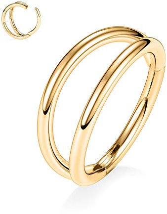 hengkaixuan 16G Double Open Stacked Daith Ringe 316L Chirurgenstahl Septum Clicker Ring Ohrmanschette Helix Clicker Scharnierring Unisex Creolen Conch Tragus Knorpel Lippenpiercing Schmuck 12mm Gold