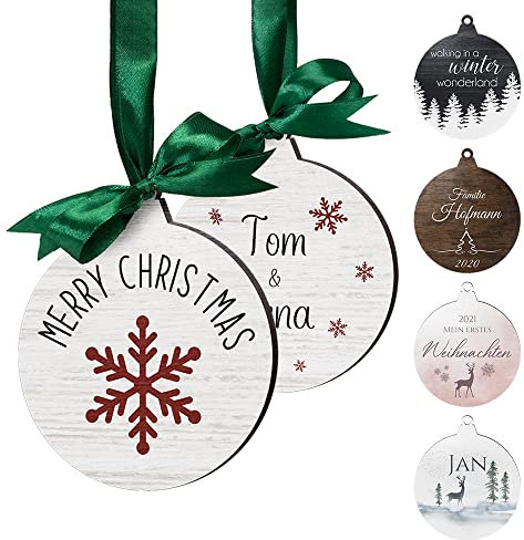 Personalisierte Weihnachtsanhänger aus Holz - besondere Weihnachtskugel für den Christbaum - Holzanhänger Baumschmuck Weihnachtsdeko selbst gestalten
