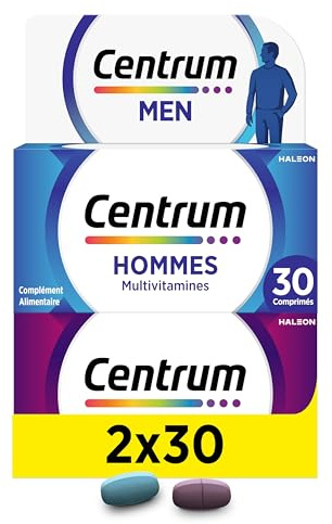 CENTRUM Women & Men - Multivitamines et Minéraux pour Femme et Homme - 23 nutriments Vitamine D, C, B12, Fer, Zinc & Magnésium - Compléments Alimentaires Énergie, Immunité - Lot de 2 x 30 Comprimés