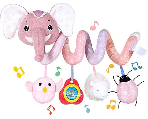 Koty Neugeborenes Autositz-Spielzeug, Kinderwagen-Spielzeug für Babys 0–6 Monate, Kleinkind-Aktivität, Spiralplüsch-Spielzeug zum Aufhängen – Autositz, Kinderwagen, Krippe mit musikalischer Rassel,