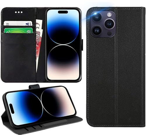 DN-Technology for iPhone 14 Pro Max Case Flip Leather Wallet Book Stand Folio Card Holder Phone Cover iPhone 14 Pro Max 6.7'' (BLACK)