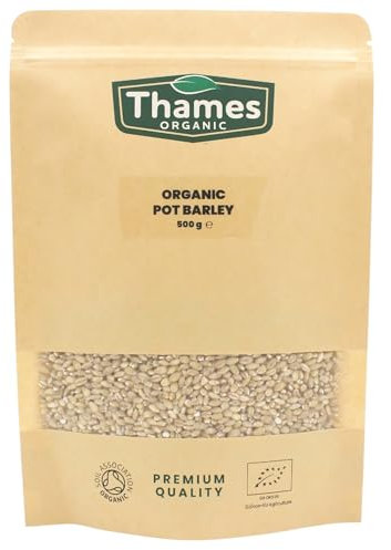 Organic Pot Barley-Certified Organic, Non-GMO, Vegan, No Additives, No Preservatives, Resealable Bag by Thames 500g