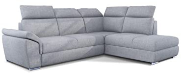 ALTDECOR Ecksofa rechts mit Schlaffunktion und Bettkasten mit Gasdruckfeder, Polstercouch in L-Form rechts angeordnet, rückenecht gepolstert, ideal als Gästebett - LORET 260x210x102 cm Hellgrau