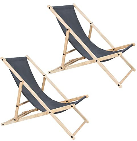 Izrielar Liegestuhl bis 120 kg, 2 Ser Set Strandliege Holzklappstuhl, Campingliege Sonnenliege für Innen Außen, Liege Gartenliege, Klappliege für Strand (Grau)