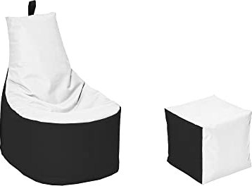 MILLINDABAG Modern Sitzsack für Kinder und Erwachsene Sessel Kissen In & Outdoor Gaminggeignet & bereits gefüllt Sitzkissen Bodenkissen (Schwarz - Weiß, XXL - Durchmesser 78 cm mit Hocker)