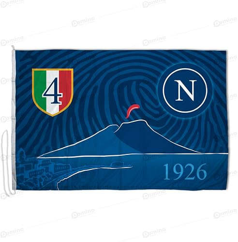 Domina Pubblicità - Bandiera Scudetto Napoli 150x100 cm in Tessuto Nautico, Bandiera del Napoli Calcio 1926, Dotata Di Cordino, fettuccia di rinforzo e Cucitura Perimetrale