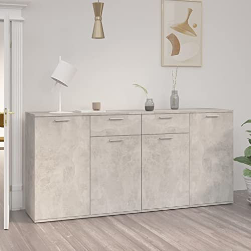 homiuse Aparador de Aglomerado Gris Hormigón 160x36x75 cm Armario de Almacenamiento Diseño Minimalista Librería Salón Robusta Superficie Mueble de Dormitorio Exhibir Objetos Decorativos