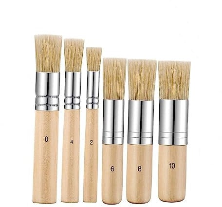 Pinceles para Plantillas de Madera,6 pcs Pintura de Cerdas Naturales Pinceles de Pintura de Cera Redonda para Pintura de Acuarela al óleo Acrílica Tiza
