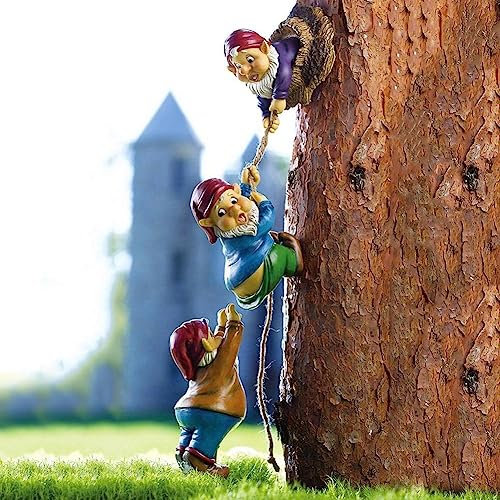 AZURAOKEY Kletterwichtel Skulptur Harz Zwergkunst Statuen Baum Klettern Zwerg Klassische Figur Gartenbedarf Harz Kreative Figuren Fee Kletterbaum Gartenzwerge Hof