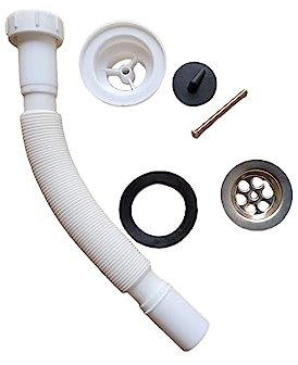 40mm Bath Sink Flexible Plastic Waste Pipe Hose Connector with Strainer + Plug