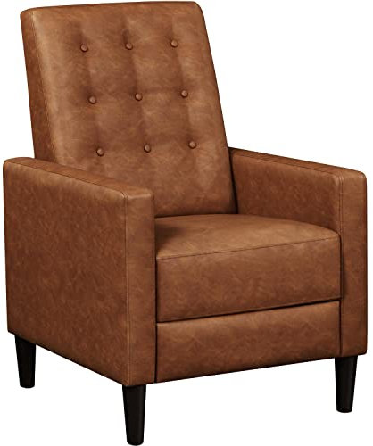 Yaheetech Fauteuil Inclinable de Relaxation Petit Canapé Fauteuil Convertible en Similicuir avec Pieds 1 Place en 3 Positions Dossier Capitonné, pour Salon Chambre Jusqu’à 150 kg, Brun