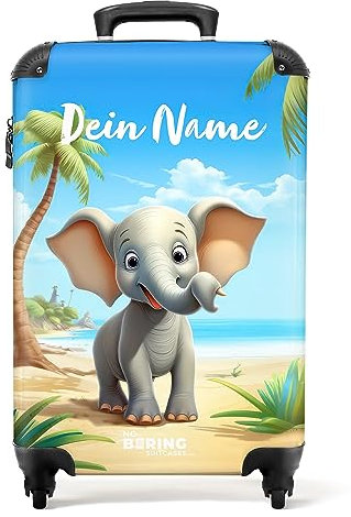 NoBoringSuitcases.com Fotokoffer personalisiert, Koffer Kinder- 55x40x20cm Handgepäck Trolley, Trolleykoffer Kinder - Trolley Kinder - Elefant - Leicht - Koffer mit Namen Initialen