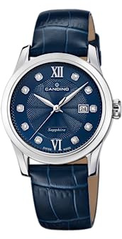 Candino Swiss Damenuhr Analog aus Leder Blau | Quarzwerk, Robustes Saphirglas, Wasserdicht 5 ATM und Kalender C4736/2, Couple Classic