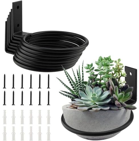 YIXNSW 8 Stück Wandhalterung Blumentopf, 11cm Blumentopfhalter Wandmontage, Wandmontage Pflanzen, Blumentopf Wandhalterung, Blumentopfhalter Ring, Geschraubt Schwarz für Balkone im Hausgarten