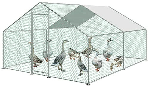 Cecaylie Hühnerstall Katzengehege Outdoor Freigehege 3x4x2m, Verzinkter Stahl Gehege, PVC-beschichtetes Schatten Dach für Geflügel, Kaninchen, Hunde