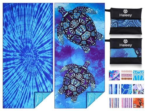 Haleey 2 Pack Microfibre Lightweight Beach Towel 180x80cm Oversized Extra Large Thin Sand Free Towels Travel Swim Pool Yoga Gym Camping for Adults Women Men Beach Essentials Accessories Vacation Gift