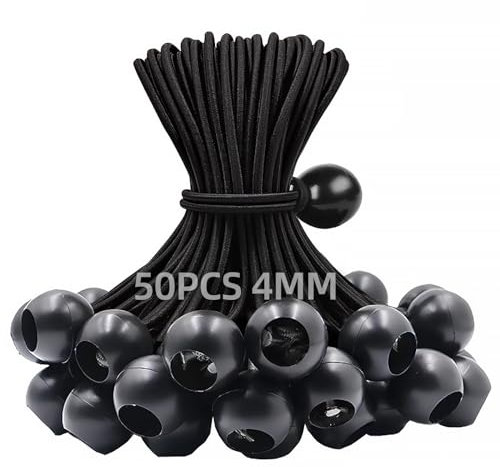 Eurtes Spanngummis mit Kugel, 50 Stück Planenspanner mit Kugel, 15cm Zeltgummis Expanderschlinge Zelt Gummispanner mit Kugel, Spanngummi Kurz für Planen, Pavillons, Banner, Anhängernetze (Schwarz)