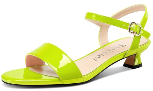 Saekcted Mujer Gatito Bajos Heel Abierta Punta Correa Tobillo Sandalias Slingback Cierre con Hebilla Dress Zapatos Casual Fiesta Verano 3 CM Heels Verde Lima 40 EU