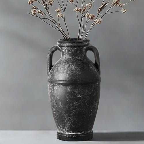 Comsaf Terracotta Vintage Tall Flower Vase - Home Decorative Vase for Table, Living Room, Bathroom, Mantel, Shelf Decor - 8.6 Inch Black