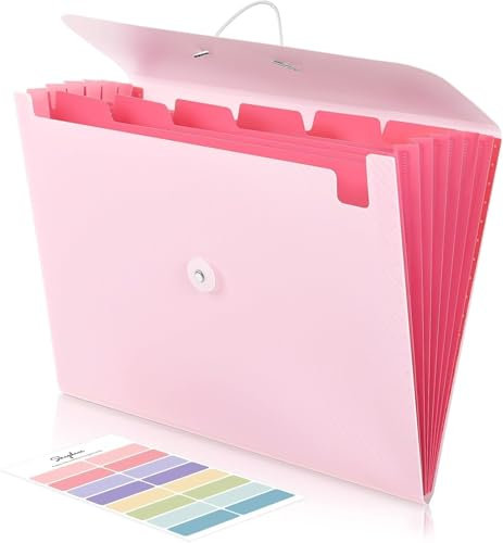 SKYDUE Dokumentenmappe A4, Fächermappe 7 Fächern, Mappe Mit Gummizug, Document Organizer/Ordner/Ordnungsmappe Für Büro Hause Schule Dokumente(Rosa)