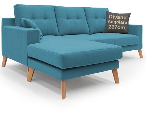 Danish Store – Ecksofa mit Halbinsel, wendbar, 237 cm, wasserdicht, für moderne Einrichtungen, Hellblau