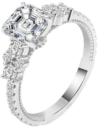 Epinki Echtschmuck, Weiß Gold Au375 9K Ringe, Klassiker Solitärring mit Quadrat 2ct Moissanit, Gold 750 Verlobungsring Partnerringe Trauringe Gr.49 (15.6)
