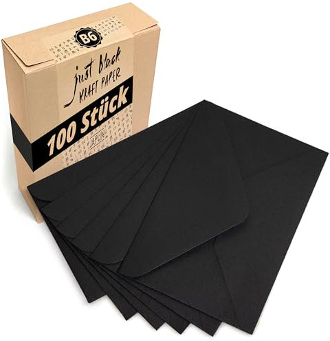 Japun – Briefumschläge (100 Stück) aus Papier, Kuvert, Umschlag ohne Fenster - DIN B6-175 x 125 mm - schwarz