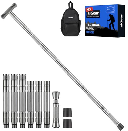 aiGear Taktischestöcke/Wanderstöcke | Upgraded Aluminium Taktische Pole Taktischer Stock | Outdoor 5/6/7/8 Rohre Trekking Stöcke | für Frauen Männer Rucksack Wandern Camping | NWT6-GR