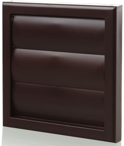 EDE Group Plastic Brown External Gravity Grille Vent Cover 155x155 mm with 100mm/4 inch Round Rear Spigot and Not-Return Shutters - Ducting Air Vent Covers for Walls Outside
