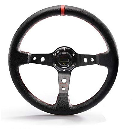 Sportlenkrad,Lenkrad Auto 14inch 350mm Car Racing Lenkrad Aluminium Halterung und PVC-Leder-Knopf Sport Steeing Rad mit Logo(Pink Stripe)