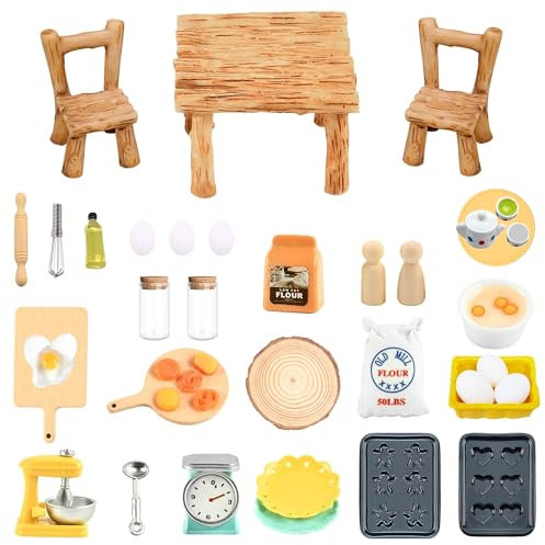 Kit Lutin Farceur de Noel, Accessoires Lutin Farceur de Noel, Table et Chaises Décoratives Miniatures, Cuisine Set Cuisson Accessoires Maison Poupées Meubles Table Miniature Chaises
