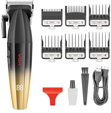 VGR Tondeuse à Cheveux Professionnelle Sans Fil Pour Homme - 9000 Tr/Min - Machine de Coupe de Cheveux - Coupe-Barbe Longue - Levier Conique - Électrique Rechargeable
