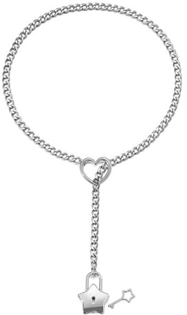 JUNNASALIKER Necklace, Trendy Star Locks Pendant on Adjustable Cuban Link Heart Necklace for Her