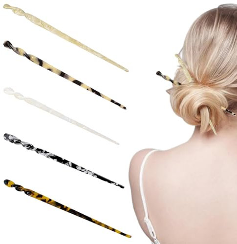 Youery 5 Pièces Acétate Cheveux Bâtons - Cheveux Pins Rétro Français Bâtons Pins Tortue Baguettes Épingles À Cheveux Disque Bâtons De Cheveux pour Femmes Filles Coiffure Accessoires