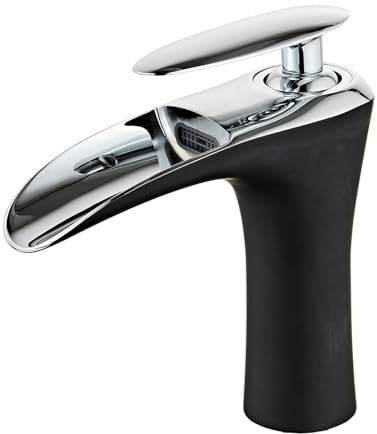 Wasserfall Badezimmer Wasserhahn Einhandbedienung Ein Loch Badezimmer Waschbecken Vessl Messing Mischer Becken Waschbecken Wasserhahn Schwarz und Chrom Finish