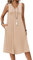 Zeagoo Womens Summer Midi Dress Elegant V Neck Tank Dresses Casual Sleeveless Sundress with Pocket Floral Pleated Beach Dress Beige M