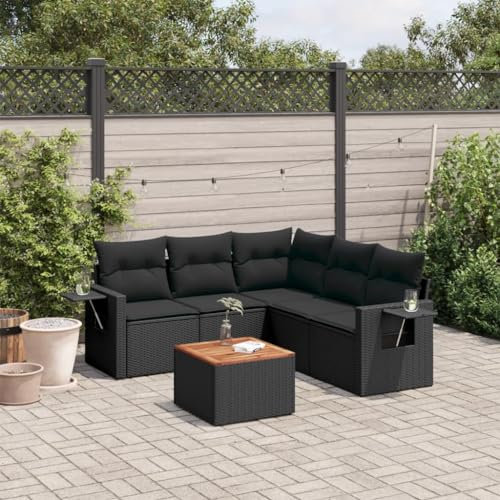 Kangqiling3224557 Gartensofa-Set, 6-teilig, mit Kissen, schwarz, aus Polyrattan