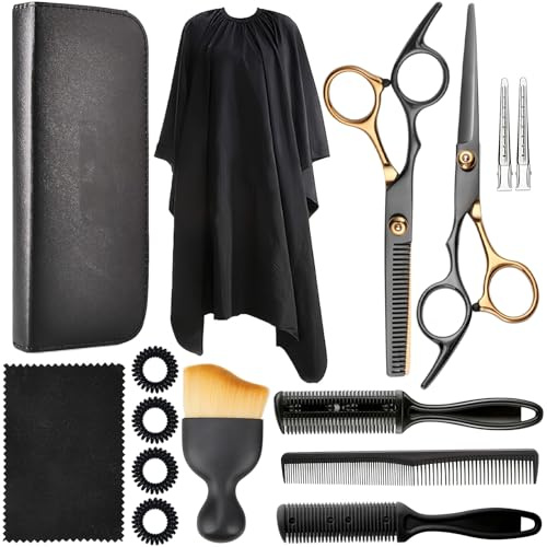 15 Stück Friseurschere Satz, 6.7 Zoll Professionelle Effilierschere, Friseurschere Superscharf, Delstahl Haarschneide Set mit Friseurumhang und Aufbewahrungstasche für Damen Herren Kinder Haustiere