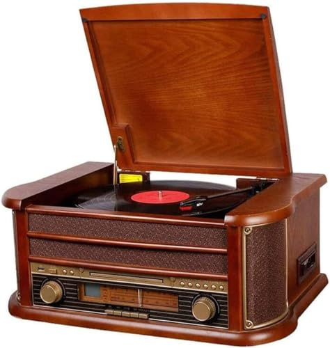 ZJFHEYUO Gramophone Retro Bluetooth Record Player European-style Tape Record Player Entry Vintage Vinyl Record Player