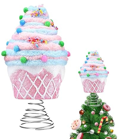 Pastell Süßigkeitenbaum-Topper - Stilvoller Dessert-inspirierter Topper, Weihnachtsbaumschmuck | Dekorativer Feiertags-Topper mit Cupcake und süßem Leckerbissen Akzente für saisonale Feiern, Neujahr