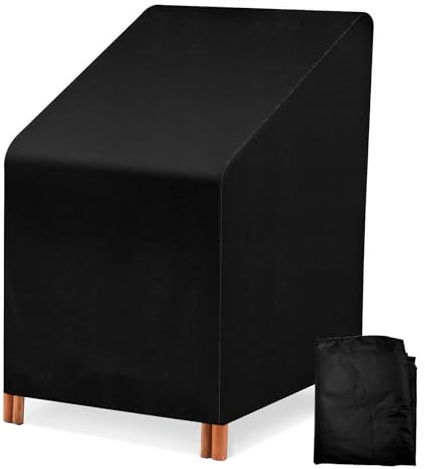 HVIHWI Gartenstühle Abdeckung, Schutzhülle für Gartenstühle, Abdeckhaube für Stapelstühle, winterfest & wasserdicht, UV-beständige Gartenstuhl Stuhlüberzug aus 210D Oxford, 65x65x80/120 cm (Schwarz)